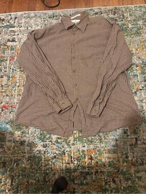 Joseph Abboud Brown and White Checked Button-Down Shirt
